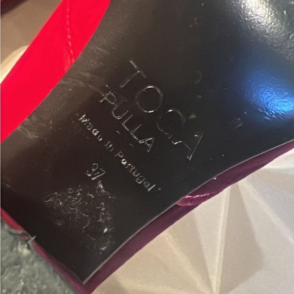 Toga Pulla velvet color block ankle boots fuschia & navy block heeel - Picture 11 of 13